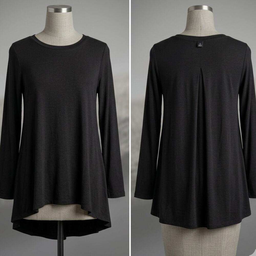 Bobeau Women's Long Sleeve Black Knit Flowy Swing Tunic Top Sz M Minimalist